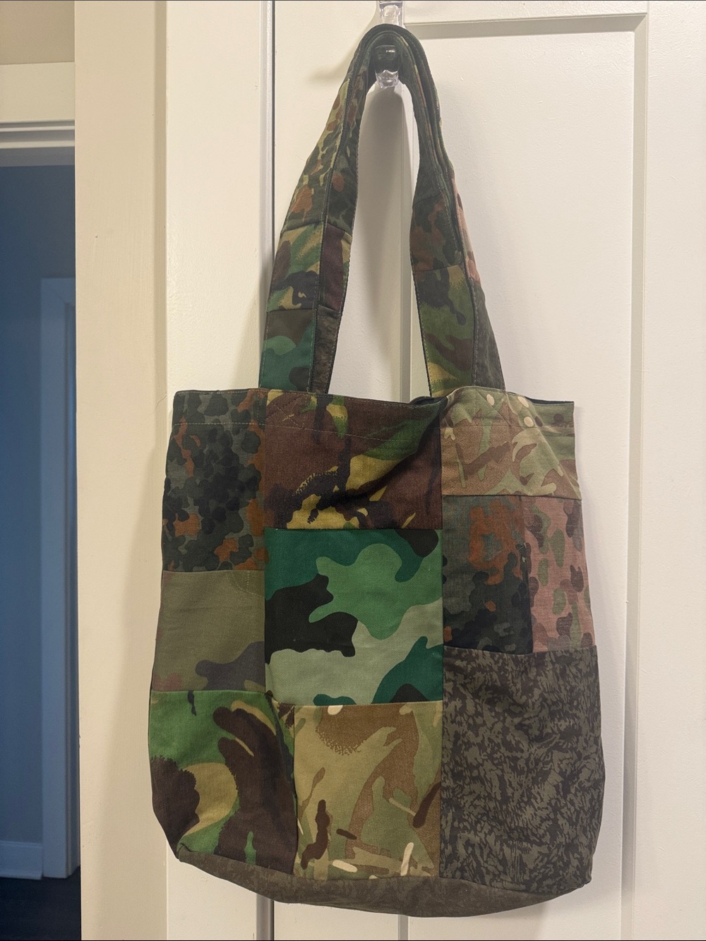 Patchwork Camouflage Shoulder Tote - Green Brown